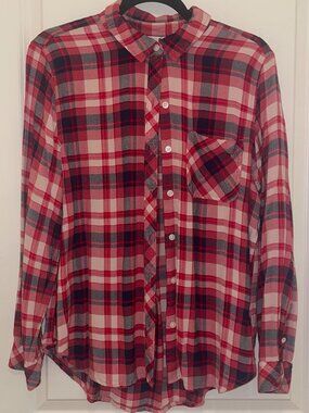 TIME AND TRU Women’s Plaid Button Up Shirt, Size L